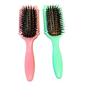 Curly Hair Brush Boar Bristles Curl Defining Brush Lot of 2, Pink & Green NEW